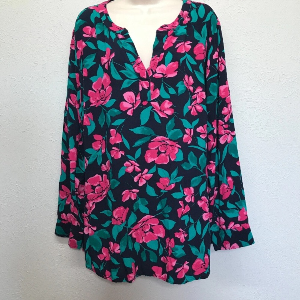 Talbots Floral Blouse - Pink and Green